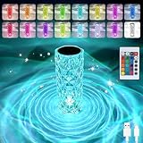 Crystal Diamond Rose Table Lamp, RGB LED Night Light with Touch and Remote Control, Bedside Lamps Nightstand Lamps, Dimmable, USB Rechargeable, Romantic Lighting Decoration for Bedroom, Office, Dating