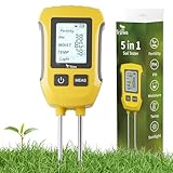 TRJZWA 5-in-1 Soil Moisture Meter, Fertility/PH/Soil Moisture/Temperature/Sunlight Intensity Soil pH Tester with Backlit LCD Display Plant Soil Test Kit for Gardens, Lawns, Yards and Farms