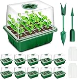 YAUNGEL Seed Trays, 10 Pack 120 Cells Propagator with Heightened Lids, Growing Thicken Seedling Starter Growing Trays with Adjustable Window for Greenhouse & Gardens, Green