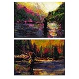 Two Fly Fishing Landscape Art Prints Hand Signed by Fishing Artist Jack Tarpon-Fly Fishing Gift Idea for Him Her, Trout Fishing Painting 12x16 8x10 11x14 (a3) (a4)