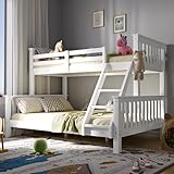 Blisswood Triple Bunk Bed, 4ft6 Double & 3ft Single Wooden Bunk Beds Solid Pine Wood Frame Wooden Bunk Beds With Ladder Triple Sleeper Kids Bunk Bed (White L198cm x W143cm x H146)