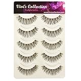 Vivis 5 Pairs Eyelashes Natural Lashes Long Cross Wispies False Black Wispy Doll Lashes Soft Clear Band Handmade Fake Lashes V001