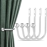 Curtain Holdbacks, 4 pcs Curtains Holder Wall Mounted Drapery Tiebacks Retro Window Hook for Home Decor, Silver