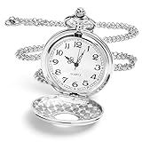 Vicloon Modern Quartz Pocket Watch With Chain - Roman Numerals, Stylish Design for Birthday, Anniversary, Christmas, Father's Day (Silver)