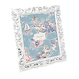 Laura Ashley 8x10 White Vintage Inspired Resin Scroll Design Picture Frame with Thin Border, Horizontal & Vertical for Tabletop and Wall Display, Home Décor (8x10, White)