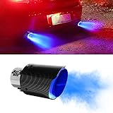 Vechkom 2.5 inch Inlet Carbon Fiber Exhaust Tip with Blue LED Light Stainles Steel Muffler Tip Modification Luminous Tube
