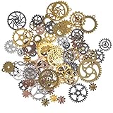 FOCCTS Jewelry Cogs 100 Grams Assorted Antique Steampunk Gears Charms Cogs, for Jewelry Making Accessory & Crafting, Mixed Colors