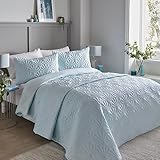 Serene - Duck Egg Blue Floral Embroidery Duvet Cover - Double Bedding Size (200 x 200cm) - Luxury Bedding - Soft Touch - Pinsonic/Ultrasonic Pattern - Duck Egg Blue Embossed Duvet - Cavili Collection