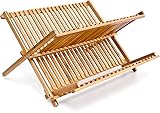 raxter Dish Drainer, Heavy Duty Dish Drying Rack 2 Tier Foldable Dish Rack, Waterproof Bamboo Draining Board Plate Rack for Kitchen Countertop - 24 x 42 x 33 cm Sink Drainer Rack - Natural Brown