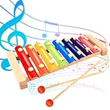 Xylophone for Kids, Xerteam Natural Wooden Xylophone, 8 Tone Toddler Glockenspiel for Kids with 2 PCS Wooden Mallets, Puzzle Musical Toy Octave