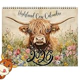 Highland Cow Calendar 2026, Highland Cow Wall Art Calendar 2026, 12 Months Cows Monthly Planner Wall Art Home Decor, Calendars & Personal Organisers - 28x22cm