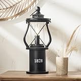 Pacific Lifestyle Black Antique Lantern | Miners Oil Lamp Victorian Lamp Shabby Chic Nautical Wooden Washed Table Lamp (Black)