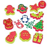 Baker Ross AF808 Christmas Stampers (Pack of 10) Arts & Crafts Stamps for Kids-Easy for Children to Hold, Assorted