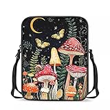 chaqlin Womens Girls Cute Messenger Bags with Mushroom Butterflies Print Small Crossbody Handbags Travel Sling Shoulder Totebags Cute Mushroom Wallet Purse