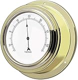 TFA Dostmann Analogue Thermometer Brass, 19.2015, Made in Germany, for Room Temperature, in Maritime Design, Polished, Multi-Colour, 0.8 x 16 x 6.5 cm