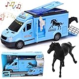 SGM Horse Truck Toys, Horse Friction Transporter Vehicle with 1 Horse - Lights and Sounds, for 3 4 5 6 7 Years Boys Gifts for Kids Boys Girls Toddlers