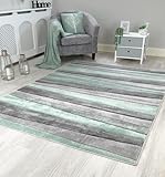 New Small Large Duck Egg Blue Silver Grey Wave Design Area Rugs Mats (120x170cm)