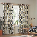 Orla Kiely - 1 Pair Abacus Flower Lined Eyelet Curtains 100% Cotton - Navy (90" x 90" (229cm x 229cm))