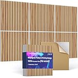 JBER 6Pack Acoustic Panels, Self-Adhesive Fluted Slat Sound Proofing Panels for Walls, Decorative UV-Printed Imitation Wood Grain Fibreboard for Recording Studio, Offices, 60×60×1cm, Rustic Oak Color