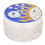 Vintage Jewelry Box, Moon and Stars Small Trinket Boxes with Lid Personalised Decorative Tin Storage Box Ornament Round Gift Box for Ring Necklaces Earrings Keepsake (Tin Color) (Silver)