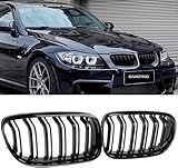 Gangying E90 E91 Radiator Grille Compatible for BMW 3 Series E90 E91 LCI Kidney Grill Front 2009-2011 Double Grilles Black Gloss