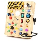 Joyreal Montessori Busy Board 2 Year Old, Wooden Fidget Sensory Toy for Toddlers, Activity Board with 19 LED Lights, Educational Travel Toy for Boys Girls 2 3 4 Year Old