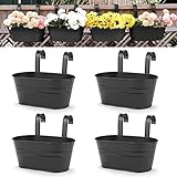 4pcs Hanging Flower Pots, Metal Iron Wall Planter Indoor/Outdoor for Railing Fence Balcony Garden Home Decoration with Detachable Hooks, 4x Black