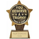 TROPHIESPLUSMEDALS Personalised You Deserve A Trophy Mini Star Award - 10cm | Small 3 7/8" Gold Winner Trophies for Fun Kids Party, Sports, School & Games Reward | Includes Free Metal Plate Engraving