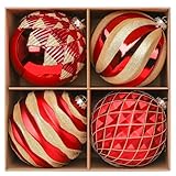Alupssuc 15CM Extra Large Christmas Baubles, 4Pcs Christmas Tree Decorations, Shatterproof Xmas Hanging Balls Set with Hooks for X-mas Party Wedding Holiday, Red & Gold
