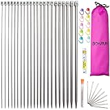 Knitting Needle Set,BCMRUN 22PCS 2mm(B)-8mm(L) Straight Single Pointed Stainless Steel Sweater Needles Set(11Pair-11Size,14 inch)with Locking Stitch Makers Large-Eye Blunt Needles Measure Tape (25cm)