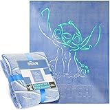 Get Trend Disney Stitch Glow in the Dark Blanket 130x150cm, Fleece Throw Blanket for Sofa & Bed, Warm Cosy & All Season, Soft & Lightweight Throw (Purple Stitch)