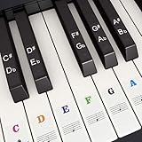 Piano Keyboard Stickers for 37/49/54/61/88 White and Black Keys, Branger Colorful Music Electronic Piano Keyboard Note Stickers for Kids Beginners, Transparent & Removable