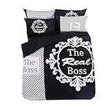 His Side Her Side Duvet Cover Set White Black Red, Wife Husband Couple King Humorous Bedding Cover with Pillow Case (Boss-Real Boss, 220x240cm-4 Pieces)