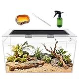 Reptile Growth Reptile Terrarium Kit, Reptile Tank 20" x 10"x 11", with Stainless Steel Tweezer, Spray Bottles,Water Food Bowl，Terrarium Reptile for Gecko Hermit Crab Bearded Dragon Lizard