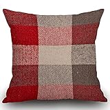 Smooffly Decorative Cushion Cover for Couch Sofa,Plaid Red Grey Tartan Material As Fuzzy Stripes Pillow cover Cotton and Linen Pillow case Cushion Cover for Sofa outdoor garden bed couch 45X45CM