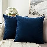 MIULEE Decorative Velvet Cushion Covers 55 x 55cm Square Throw Pillow Covers Pillowcases for Sofa Bedroom with Invisible Zipper 22x22 Inches Sets of 2 Navy Blue