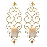 Sziqiqi Iron Wall Candle Sconce Holder Set of 2 Hanging Wall Mounted Pillar Candle Sconces Holder, Wall Sconces Decor for Bedroom Dining Room Living Room Bathroom, Gold