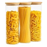 CROWNSHOP Set of 3 Large Glass Storage Jars with Lids Airtight (2050ml) Spaghetti Pasta Storage Container Kitchen Containers Clear Food Storage containers for Spaghetti Pasta Oats Cereal Rice