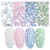 Sanbore 4 Packs Opal Jelly Nail Art Rhinestones Flatback Round Beads Glitter Crystals Mix Size Nail Charms Face Clothes Jewelry DIY Crafts