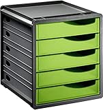 Rotho, Spacemaker, Drawer box / office box with 5 drawers, Plastic (PS) BPA green/black, 33,5 x 28,5 x 32,0 cm