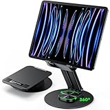OMOTON Tablet Stand, Swivel Tablet Stand for Desk with 360 Rotating Metal Base, Adjustable & Ergonomic, Portable and Foldable, Fits for All iPad/iPad Pro/Tablets ups to 13 inch