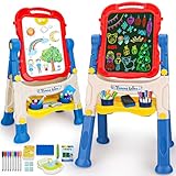 4 in 1 Kids Easel with Magnetic Whiteboard Chalkboard, Toddler Art Easel for Kids with Height Adjustable & 360°Rotatable Drawing Writing Painting Accessories, Gifts for 2 3 4 5 6 7 Year Old Boys Girls