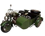 Metal Tin Vintage Collectible Models Classic Transport Cars Scooters Motorbikes Planes Trains Tractors (Metal Tin Green Motorcycle with Side cart Tin Model)
