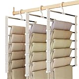 3Pack Trouser Hangers, Wardrobe Storage Organiser, Space-Saving Non-Slip Closet Organizer Pants Hangers, MultiFunctional Clothes Hangers for Clothes, Trousers, Jean, Tie, Scarf, Skirt, Towel