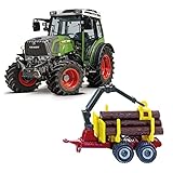 Maisto Mini Working Machines FENDT 209 VARIO TRACTOR WITH LOG TRAILER – 3” Scale – Incredibly Detailed Die-Cast Replica Collectible Model, Green
