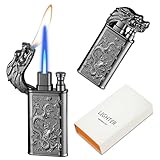 Relief Dragon Dual Torch With Adjustable Jet and Soft Flame - Windproof Refillable Butane for Candle, BBQ, Kitchen, Camping (Gas not Included) (Black Ice)