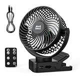 Minthouz 12000mAh Portable USB Fan, Rechargeable Clip On Fan with Remote, 45H Battery Life, Quiet Operation, 3 Speeds & Lights, 360° Rotation, Timer, for Desk/Camping/Stroller
