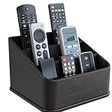 JackCubeDesign Remote Control Holder with 3 Compartments, PU Leather Remote Caddie Desktop Organiser for TV, DVD, Blu-Ray, Media Player, Heater Controllers (Black) - MK122B