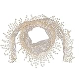 JK Home Lace Tassel Sheer Floral Triangle Scarf, Trendy Silk Gauze Embroidered Veil Church Wedding Wrap Scarf Fringe Head Cover 140x40cm Beige