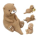 HOOTNEE 4pcs Otter Figurine Miniature Animal Figures Cake Toppers Mini Resin Otters Statue Collection Playset for Cake Decoration Home Terrarium Decoration Diy Crafts